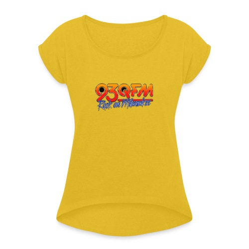 93QFM Retro 80s Logo - Women's Roll Cuff T-Shirt