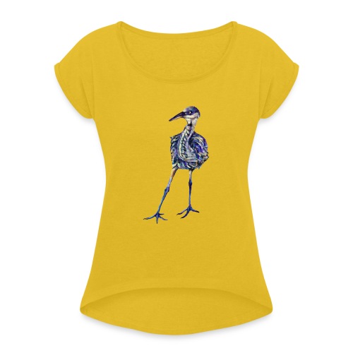 Blue heron - Women's Roll Cuff T-Shirt