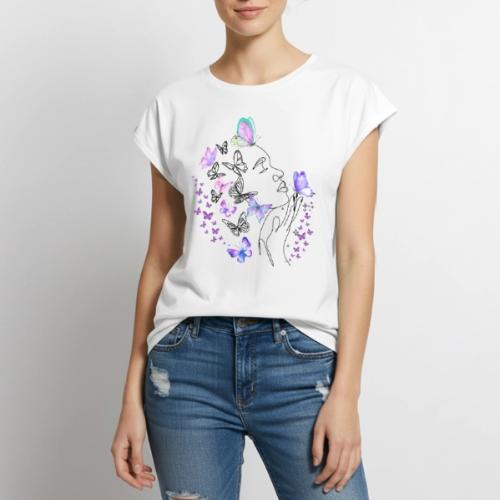 Dreamy Butterfly Goddess - Fairytale Design - Women's Premium Roll Up Sleeve T-Shirt
