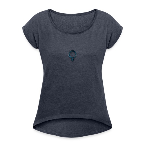 blue retro rusted grunge icon symbols shape - Women's Roll Cuff T-Shirt