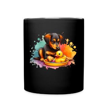 Rottweiler puppy and Ducky Ducky: Playtime Delight - Full Color Mug - black - Front