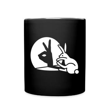 Funny Rabbit hand shadow puppet bunny hare pop art - Full Color Mug - black - Front