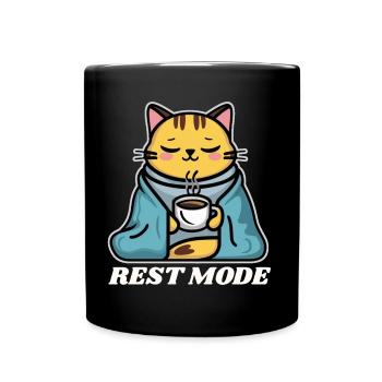 Rest Mode Cat With Coffee - Full Color Mug - black - Front