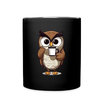 Morning Coffee & Sleepy Owls - Cuteness Overload - Full Color Mug - black - Front
