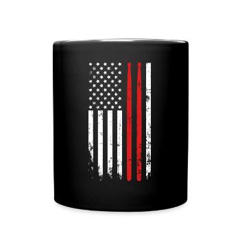 Drumsticks On A Weathered American Flag For Drumme - Full Color Mug - black - Front