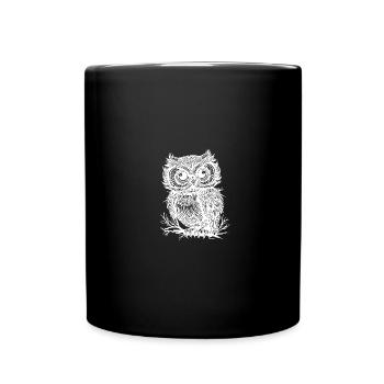 Big Eyed Woodland Owl On A Branch - Full Color Mug - black - Front