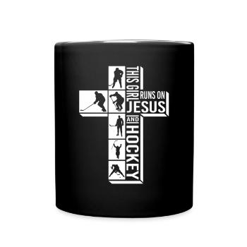This Girl Runs On Jesus And Hockey Funny - Full Color Mug - black - Front