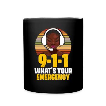 911 Whats Your Emergency Retro African American - Full Color Mug - black - Front