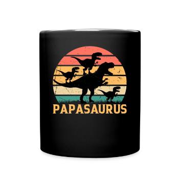 Papasaurus Papa With Three Kids - Papa Saurus Papa - Full Color Mug - black - Front