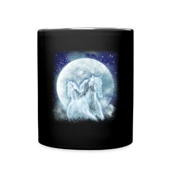 Two White Horses In The Moonlight Horse - Full Color Mug - black - Front