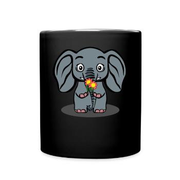 Elephant with Flowers Elephants - Full Color Mug - black - Front