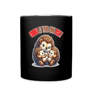 Hedgehog Family Hug, Cuddle Caution Cute - Full Color Mug - black - Front