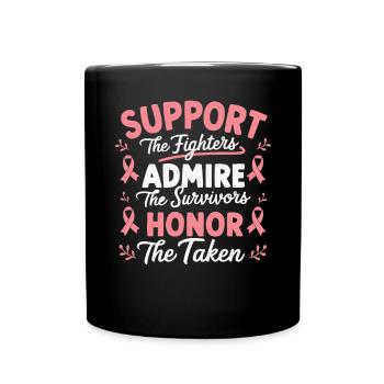 Breast Cancer Awareness Cancer Support Pink Ribbon - Full Color Mug - black - Front