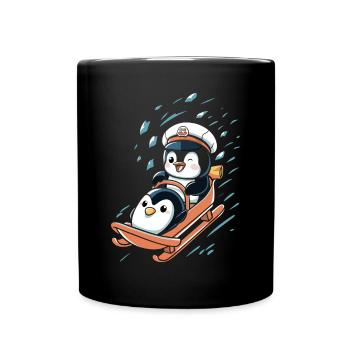 Cute Penguins Sledding Adventure Fun Winter Fun - Full Color Mug - black - Front