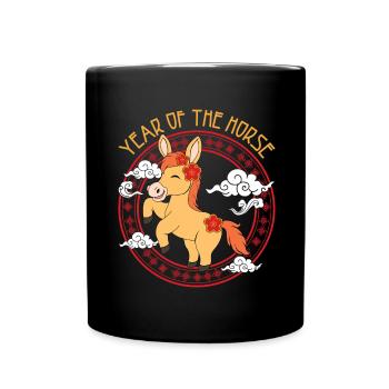 Year Of Horse Kawaii Zodiac Chinese New Year - Full Color Mug - black - Front