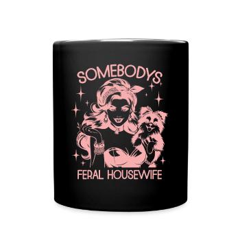 Somebodys Feral Retro Housewife Puppy - Full Color Mug - black - Front