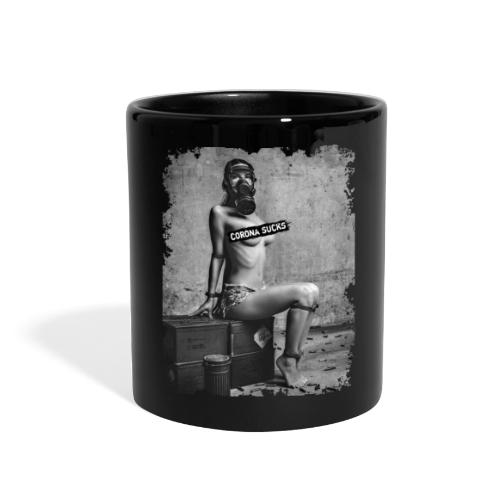 captivated nude girl with gas mask - CORONA SUCKS - Full Color Mug
