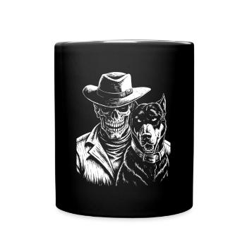 Halloween Skull Cowboy and dog - Full Color Mug - black - Front
