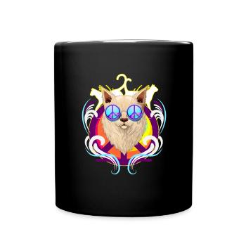 Peace Cat World Peace Anti War - Full Color Mug - black - Front