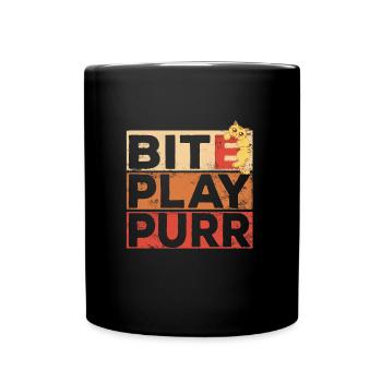 Bite, Play, Purr biting Kitty Design - Full Color Mug - black - Front
