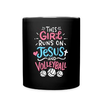 This Girl Runs On Jesus And Volleyball - Full Color Mug - black - Front