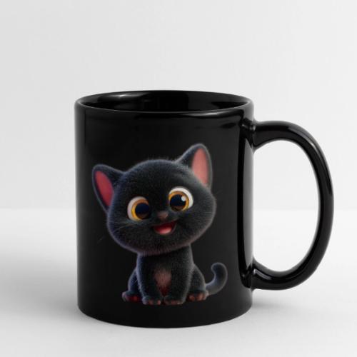 Adorable 3D Black Kitten with Big Eyes - Full Color Mug