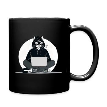 Playful Cat with Hoodie and Laptop - Full Color Mug - black - Right