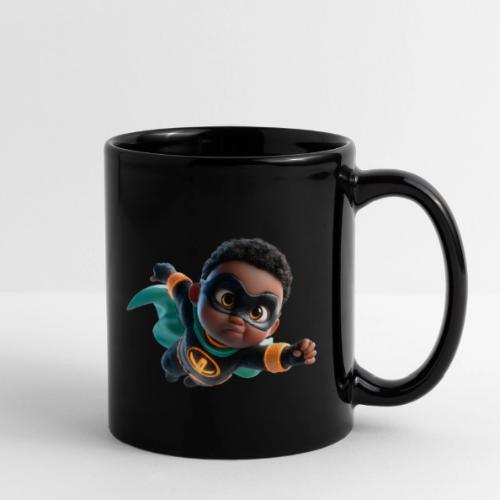 Brave Cartoon Superhero Boy in Green Cape - Full Color Mug