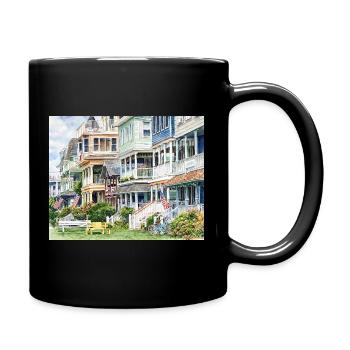 Ocean Grove NJ – Bicycles and Yellow Bench - Full Color Mug - black - Right