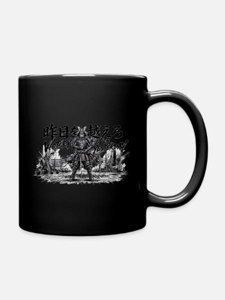 Victory Over Yesterday Samurai Gym Warrior T-Shirt - Full Color Mug - black