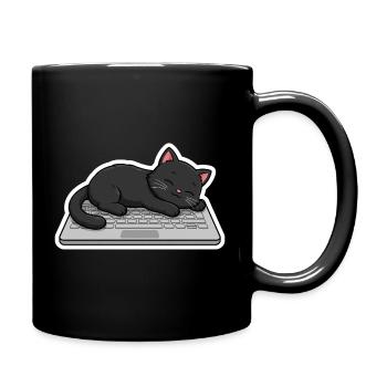 Cozy Black Cat on Laptop - Full Color Mug - black - Right