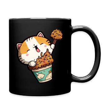Happy cat with chicken drumstick - Full Color Mug - black - Right