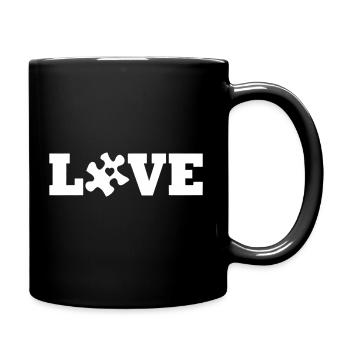 Love Puzzle Pieces Heart Autism Awareness Mom Dad - Full Color Mug - black - Right