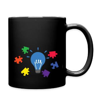 Autism Awareness Ribbon Puzzle Pieces Lighting Aut - Full Color Mug - black - Right