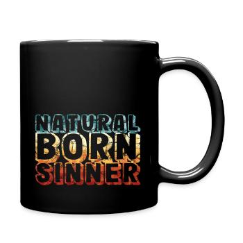 natural born sinner - funny retro vintage - Full Color Mug - black - Right