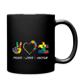 Colorful Puzzle Pieces Autism Awareness Peace Auti - Full Color Mug - black - Right