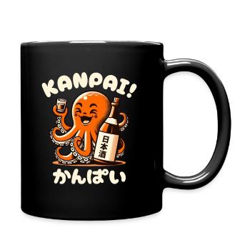 Kanpai! Octopus Enjoying Sake Vintage Japanese - Full Color Mug - black - Right