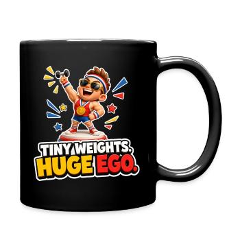 Tiny Weights Huge Ego Funny Weightlifting Design - Full Color Mug - black - Right