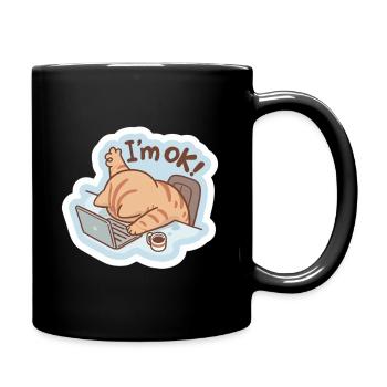 Chill Cat with Laptop and Coffee Sticker - Full Color Mug - black - Right