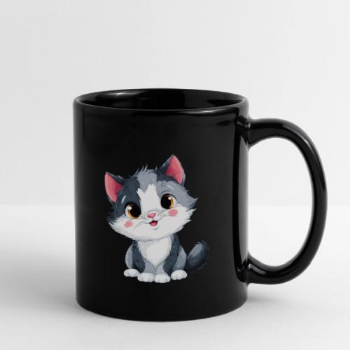 Sweet Sitting Kitten Cartoon Smiling - Full Color Mug
