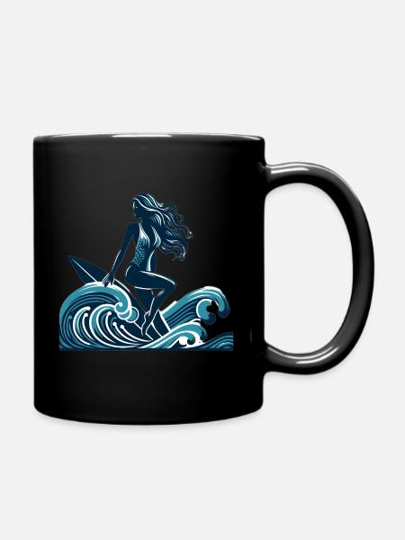 Elegant Mermaid Surf Scene - Full Color Mug - black