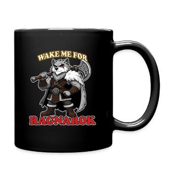 Wake Me for Ragnarok Funny Viking Wolf Mascot - Full Color Mug - black - Right