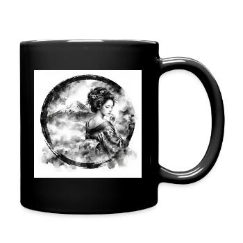 Geisha in Circle Ink Art - Full Color Mug - black - Right