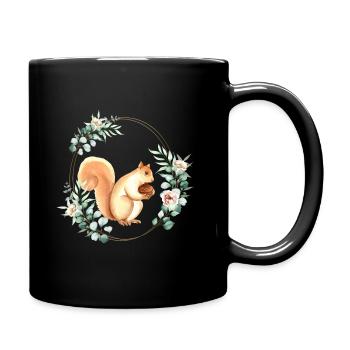 Squirrel Holding An Acorn in a Floral Gold Wreath - Full Color Mug - black - Right