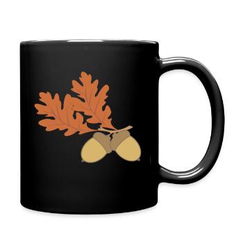 Two acorns with acorn leaf brown in autumn - Full Color Mug - black - Right