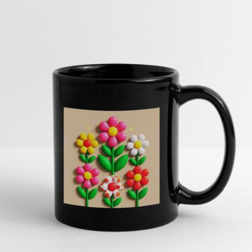 3D Flowers and Butterflies in Amber, Floral Design - Full Color Mug
