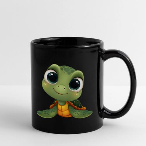 Cheerful Green Cartoon Sea Turtle with Big Eyes - Full Color Mug