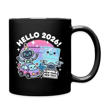 New Year 2026 Cute Robot & Drone Vaporwave - Full Color Mug - black - Right