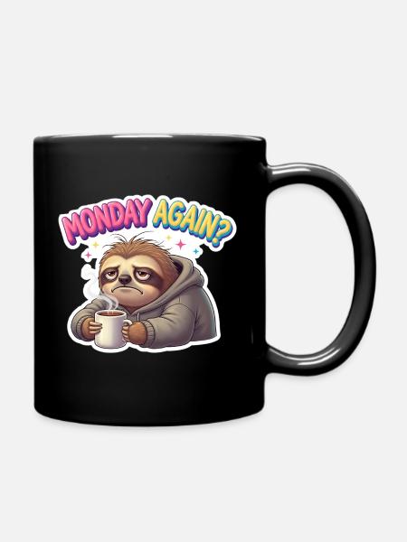 Monday Blues Sloth Coffee Hoodie - Full Color Mug - black