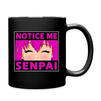 Notice Me Senpai - Pink Anime Face - Full Color Mug - black - Right